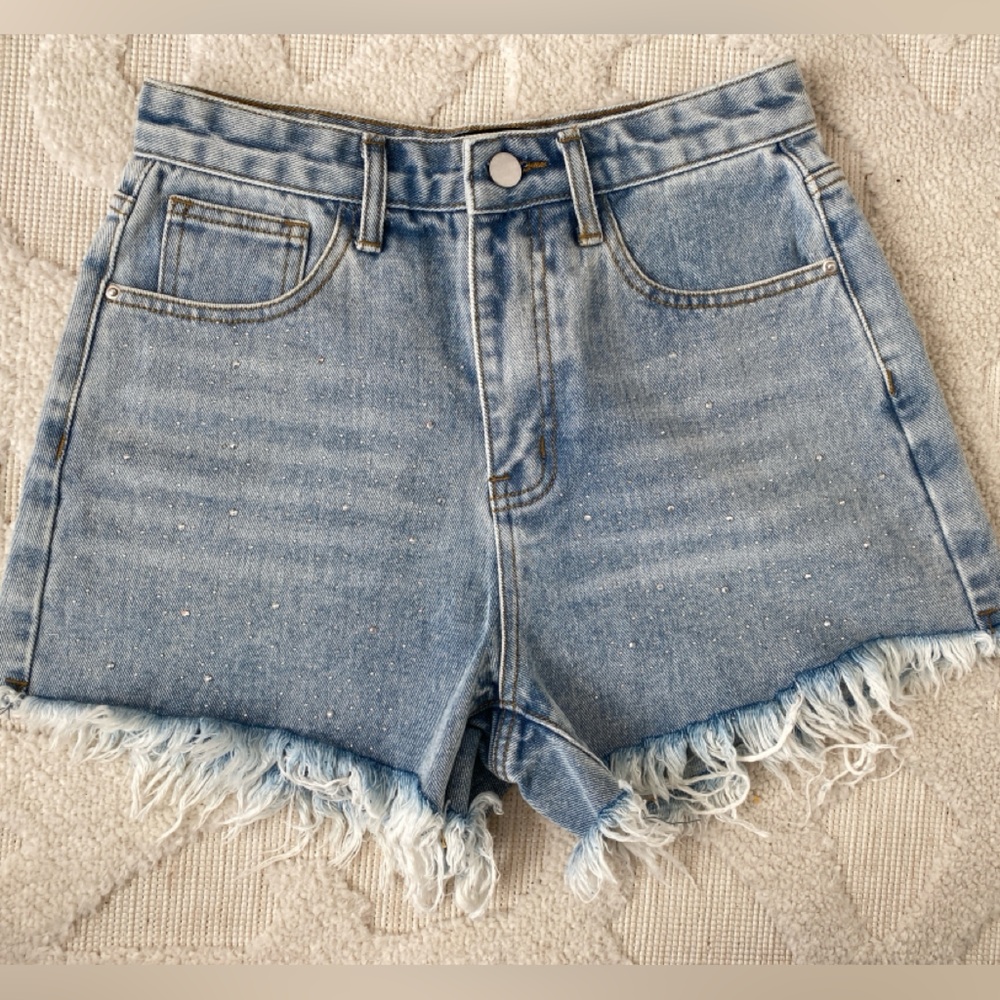 Blue B rhinestone high waisted festival shorts